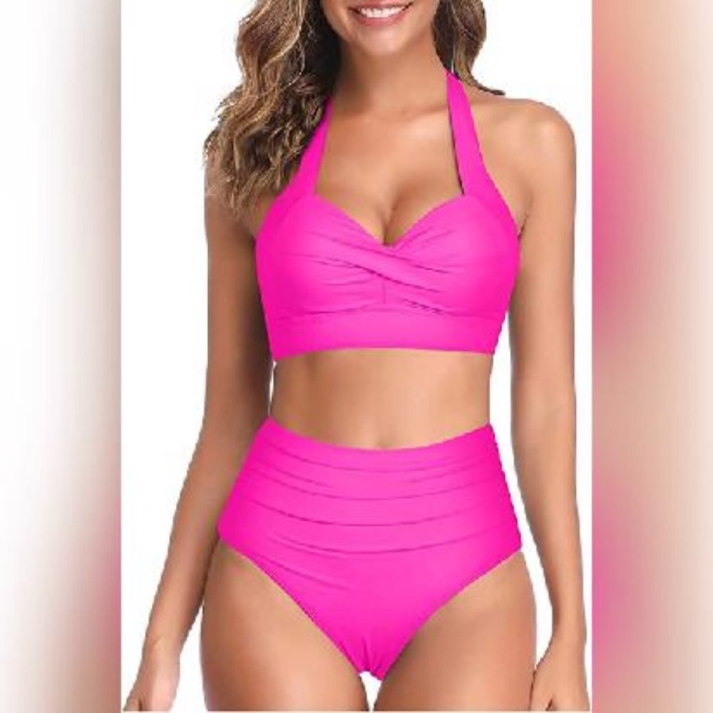 Pink Halter Bikini Set